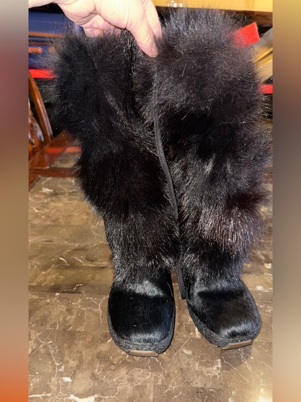 Women's Black Fur Lace-Up Boots